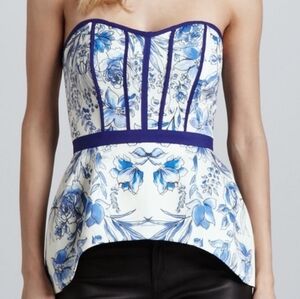 Cameo White and Cream Bustier Peplum Blouse